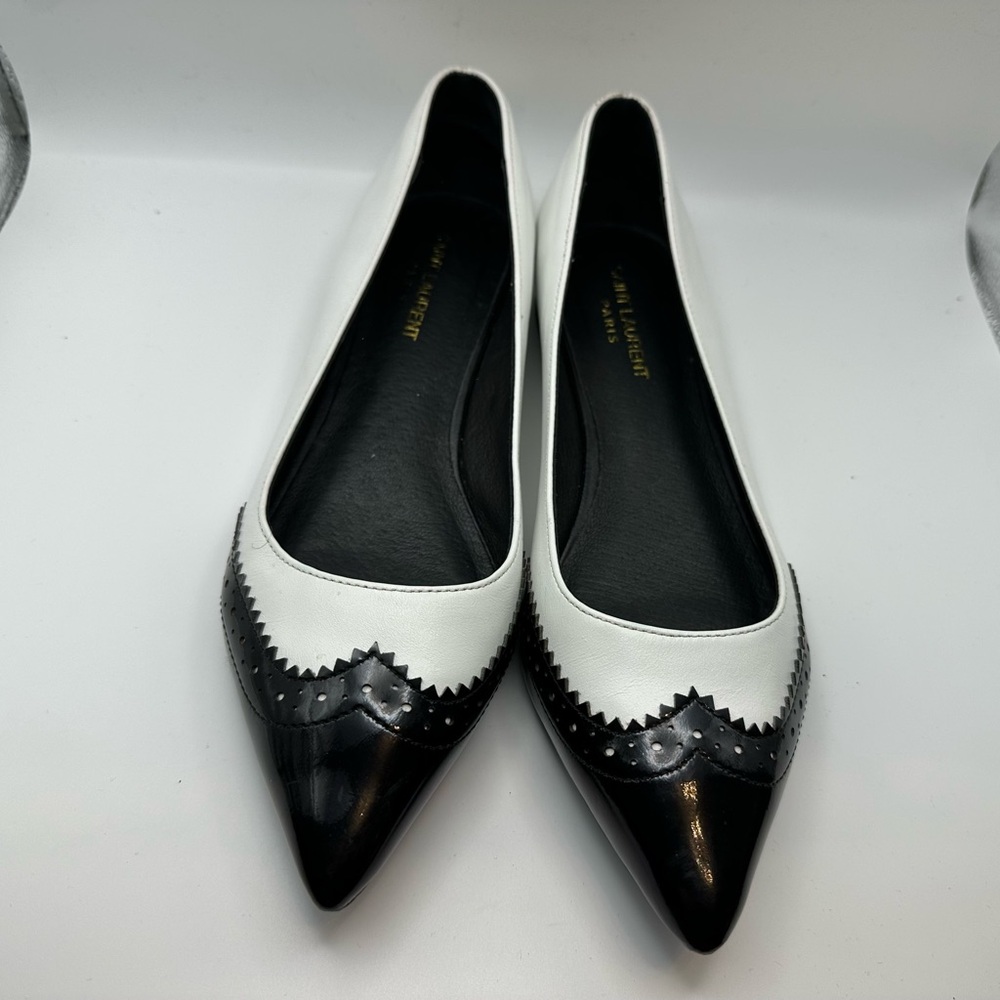 Saint Laurent Black and White Brogue Flats